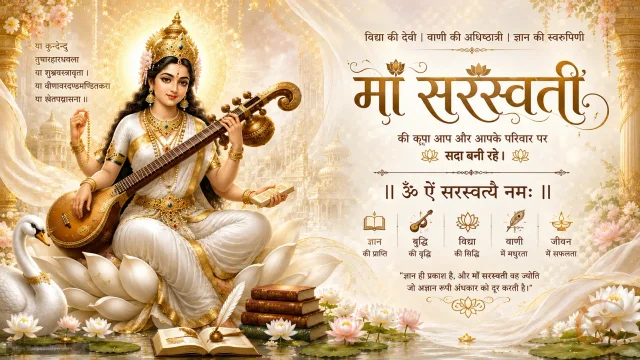 Shri Saraswati Aarti Complete Lyrics & Meaning in Hindi & English